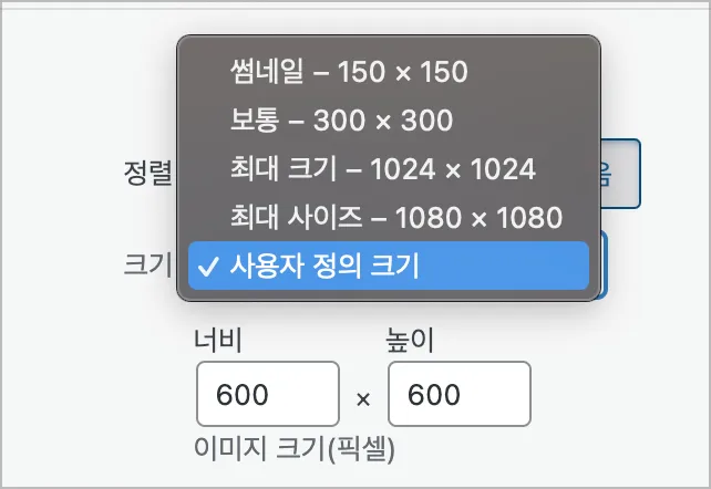 팝업 크기